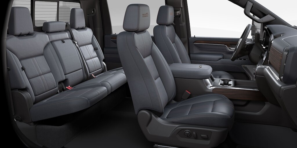 Interior piel negra y azul para Chevrolet Cheyenne 2025, camioneta pickup